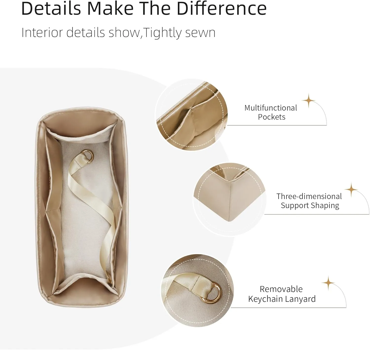 Purse Organizer for Dior Book Tote Mini/Small/Medium/Large,Silky Smooth Insert,Lightweight Bag in Bag,Luxury Handbag Storage Accessories(Small,Champagne)