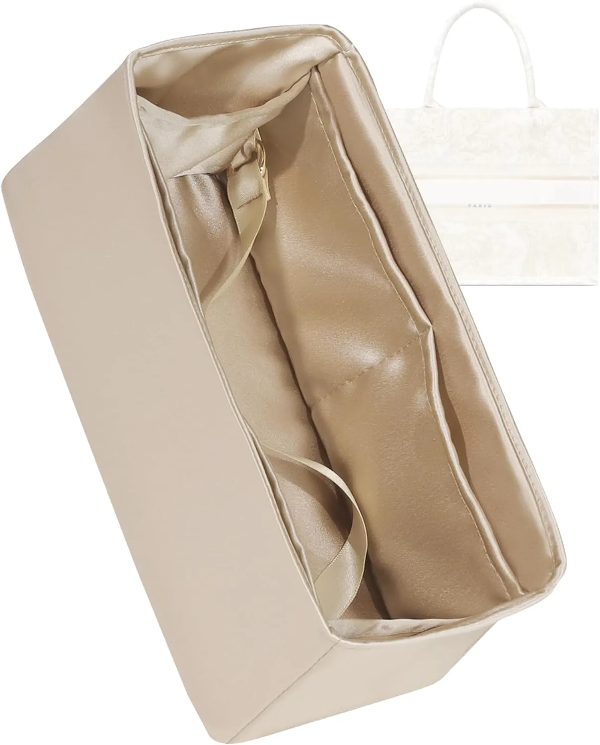 Purse Organizer for Dior Book Tote Mini/Small/Medium/Large,Silky Smooth Insert,Lightweight Bag in Bag,Luxury Handbag Storage Accessories(Small,Champagne)