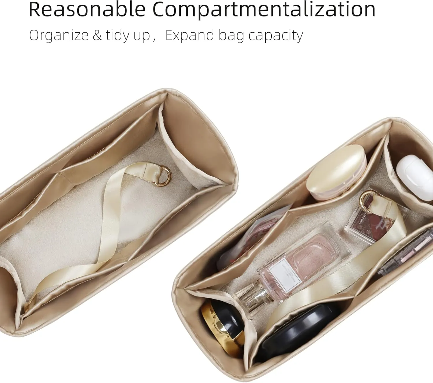 Purse Organizer for Dior Book Tote Mini/Small/Medium/Large,Silky Smooth Insert,Lightweight Bag in Bag,Luxury Handbag Storage Accessories(Small,Champagne)