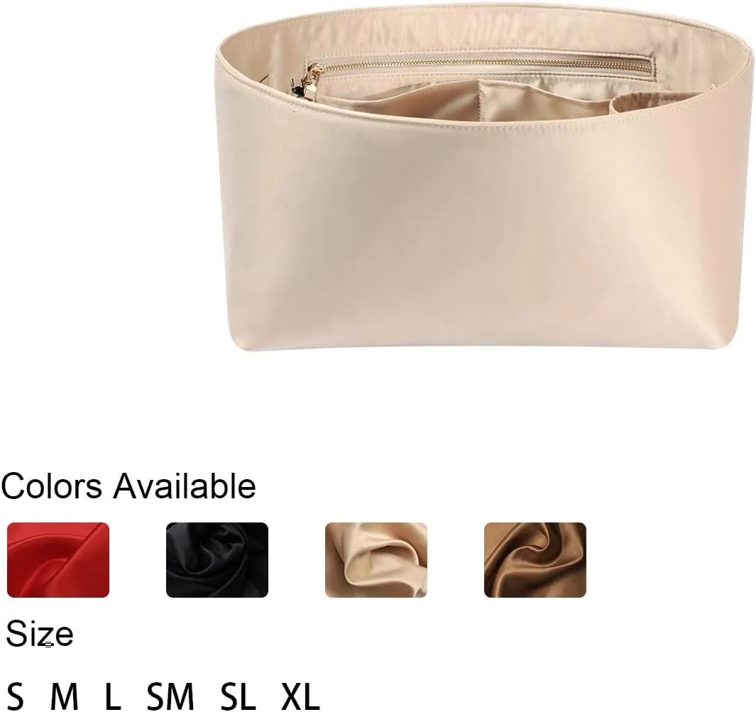 Purse Organizer Insert For Handbags, Silk Purse Organizer with Zipper, Silky Smooth, Bag Organizer For Speedy Neverfull Tote,onthego,Artsy, 6 Sizes(Large, Silky Beige)