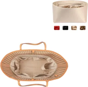 Purse Organizer Insert For Handbags, Silk Purse Organizer with Zipper, Silky Smooth, Bag Organizer For Speedy Neverfull Tote,onthego,Artsy, 6 Sizes(Large, Silky Beige)