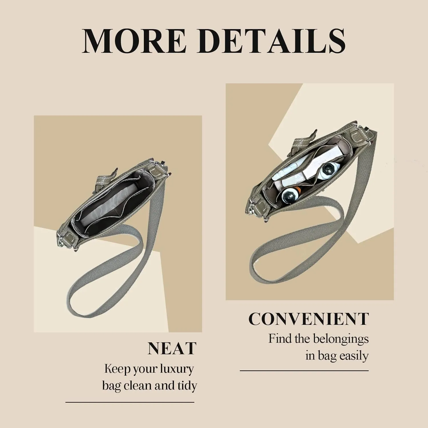 Purse Organizer Insert for Hermes Evelyne16/29 Handbags - Silk Satin Inner Liner Bag with Zipper Inside Bag Organizer