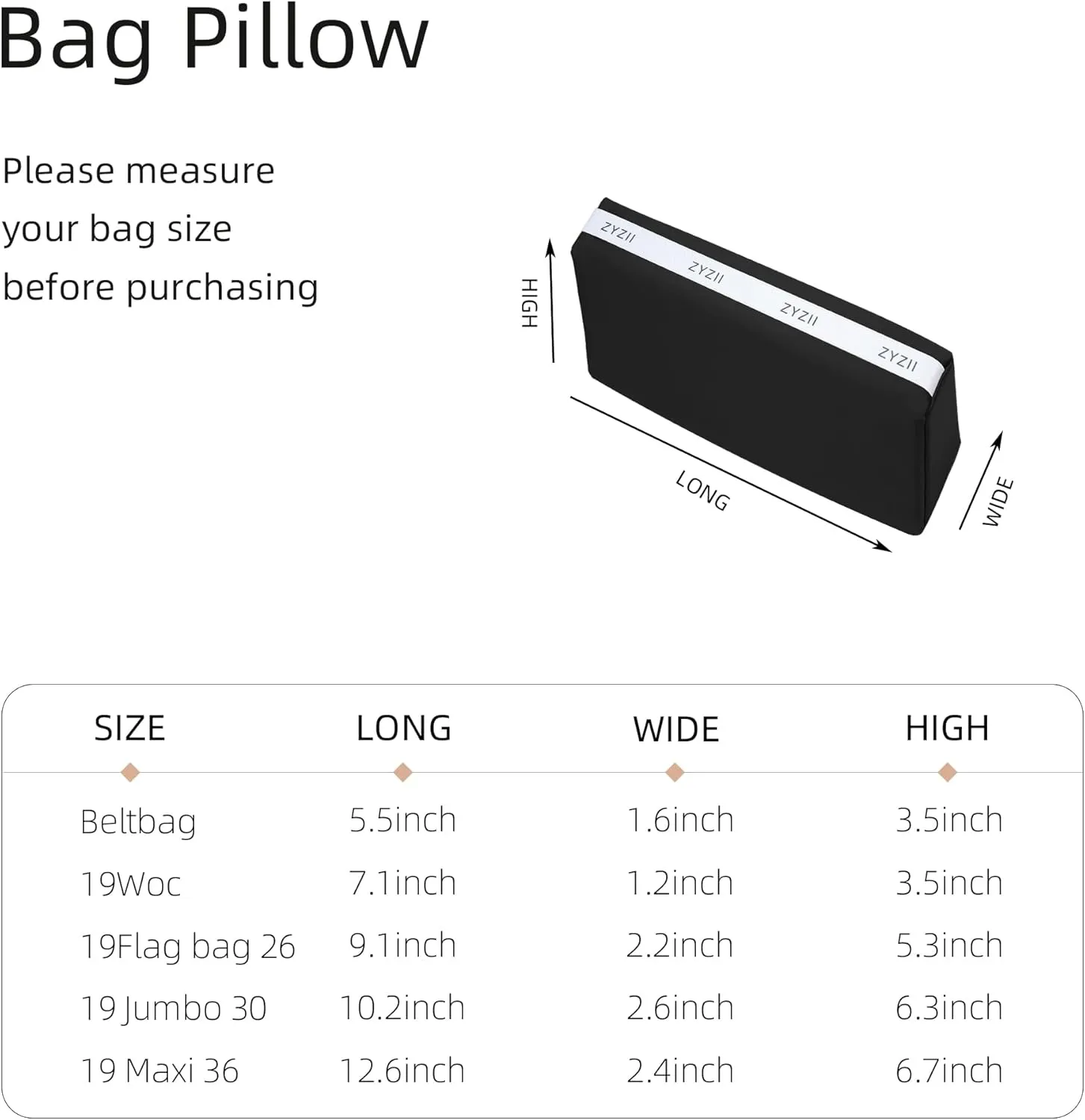 Purse Pillow for 19 Bag woc/26/30/36,Memory Foam Shaper Insert,Silky Bag Pillow for Luxury Handbag Tote（Black,19Bag 26）