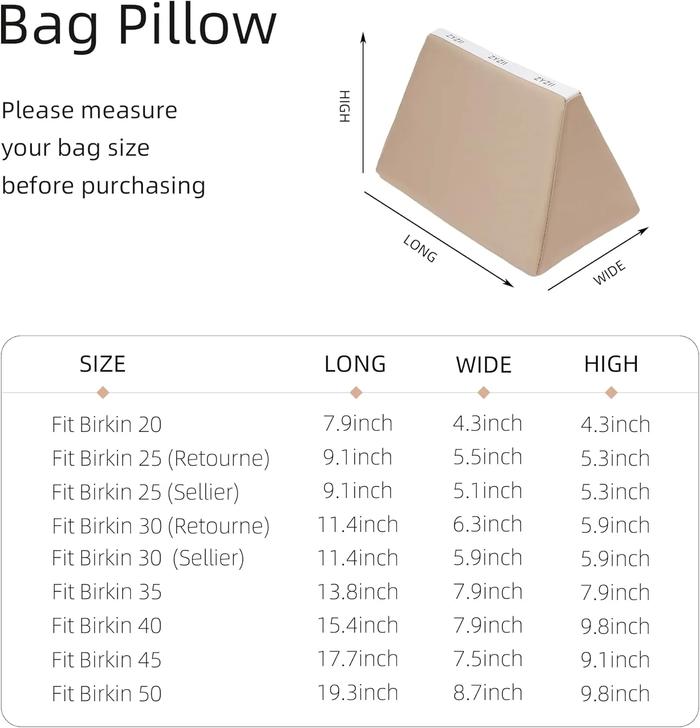 Purse Pillow for Birkin 20/25/30/35/40/45/50,Memory Foam Shaper Insert,Silky Bag Pillow for Luxury Handbag Tote（Champagne,BK35）