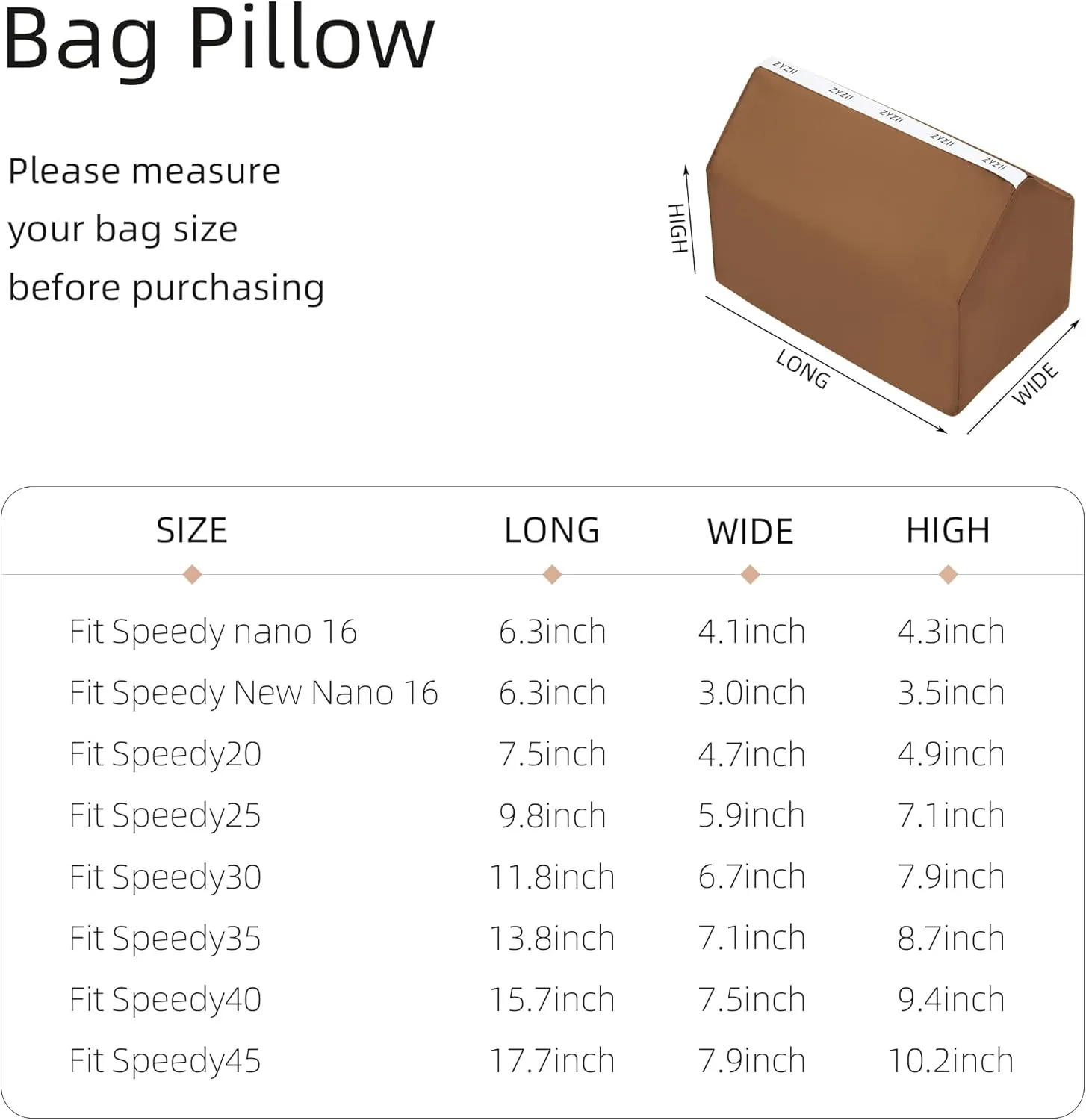 Purse Pillow for LV Speedy Nano16/20/25/30/35/45,Memory Foam Shaper Insert,Silky Bag Pillow for Luxury Handbag Tote(Speedy25,Gold)