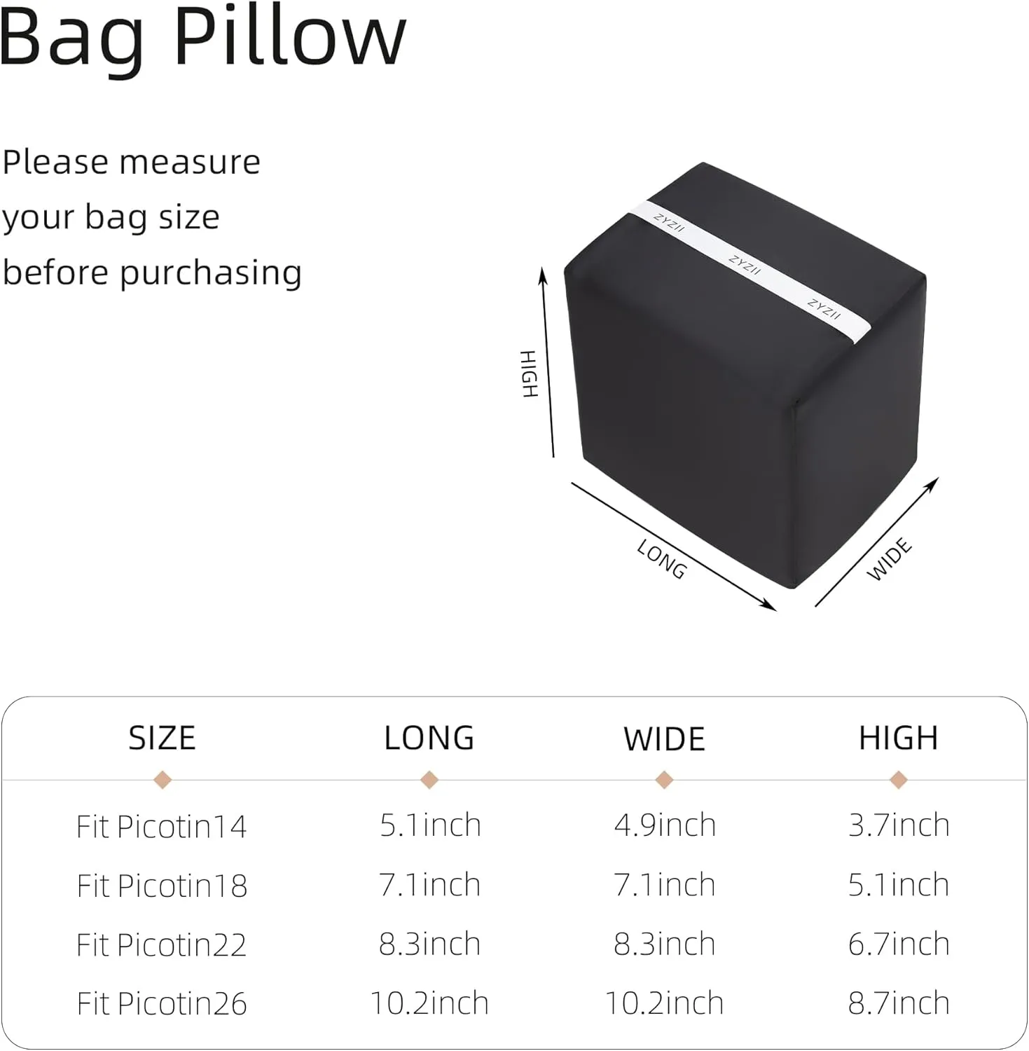 Purse Pillow for Picotin 14/18/22/26,Memory Foam Shaper Insert,Silky Bag Pillow for Luxury Handbag Tote（Black,PC22）