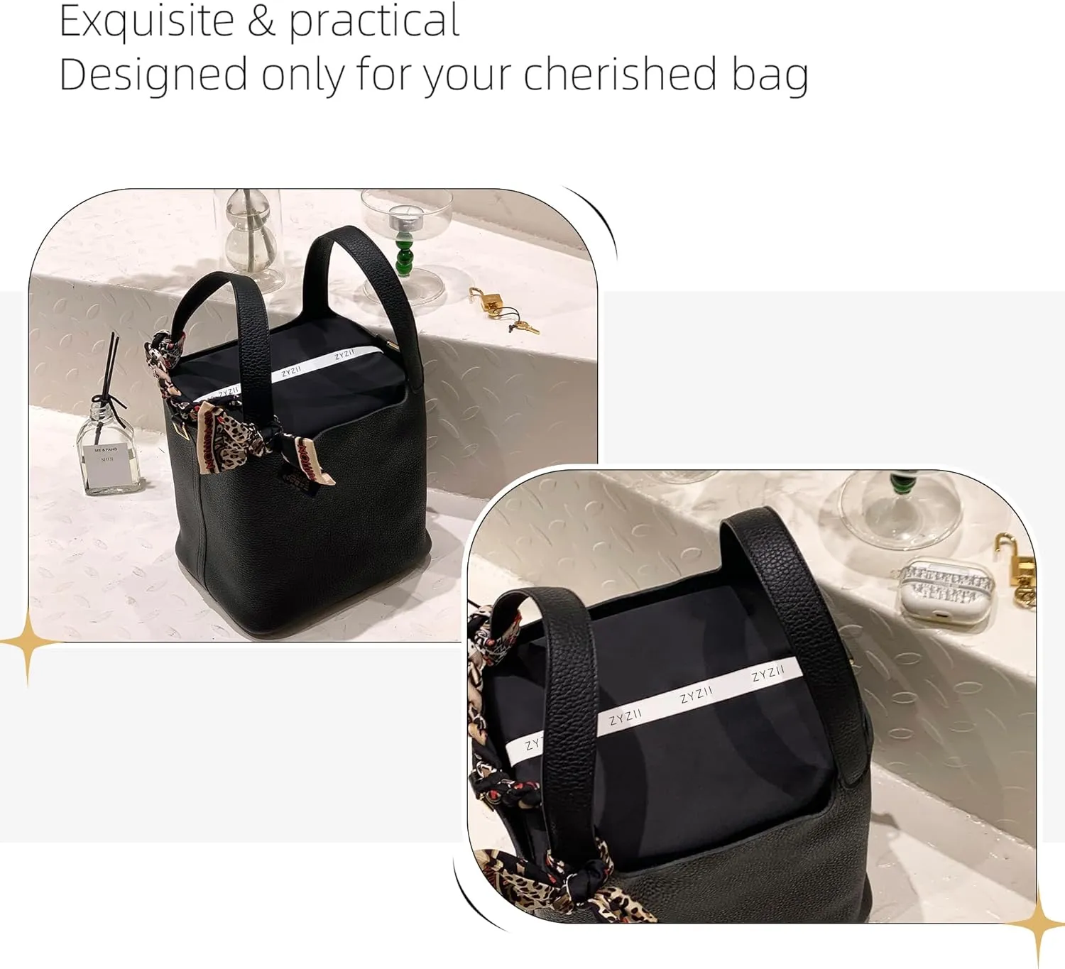 Purse Pillow for Picotin 14/18/22/26,Memory Foam Shaper Insert,Silky Bag Pillow for Luxury Handbag Tote（Black,PC22）