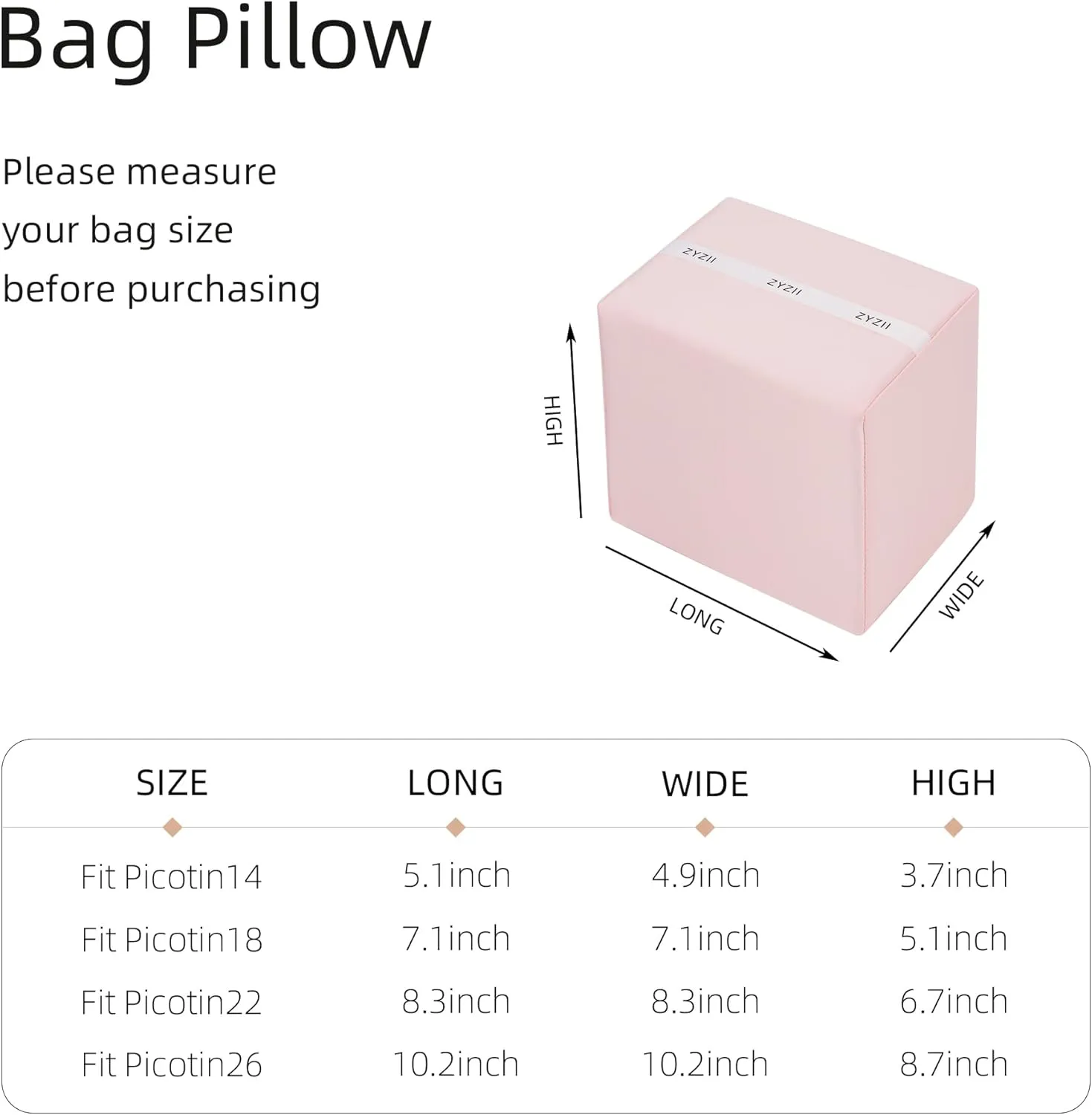 Purse Pillow for Picotin 14/18/22/26,Memory Foam Shaper Insert,Silky Bag Pillow for Luxury Handbag Tote（Pink,PC22）