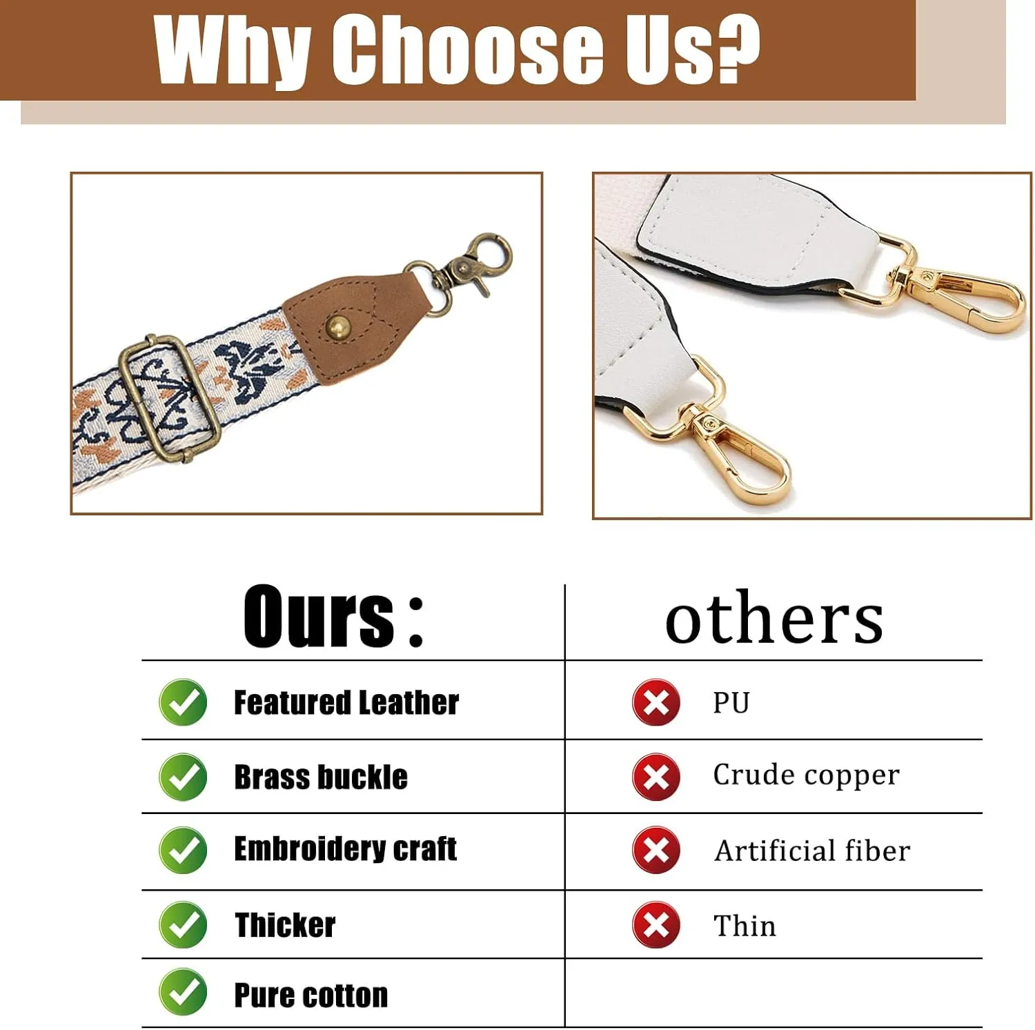 Purse Strap, 1.5" Cowhide Head Wide Shoulder Strap Adjustable Replacement,Jacquard Embroidery Crossbody Bag Straps