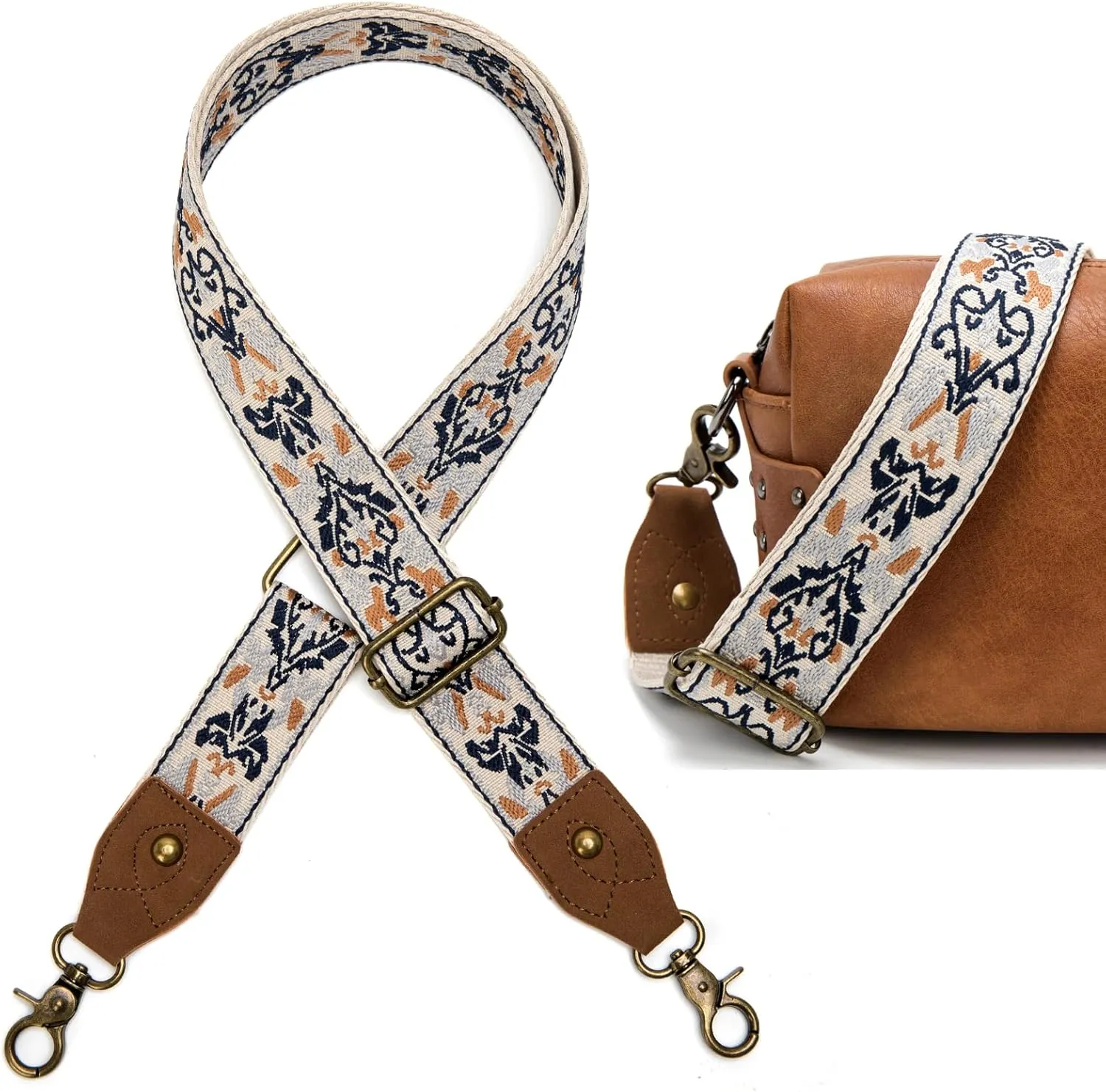 Purse Strap, 1.5" Cowhide Head Wide Shoulder Strap Adjustable Replacement,Jacquard Embroidery Crossbody Bag Straps