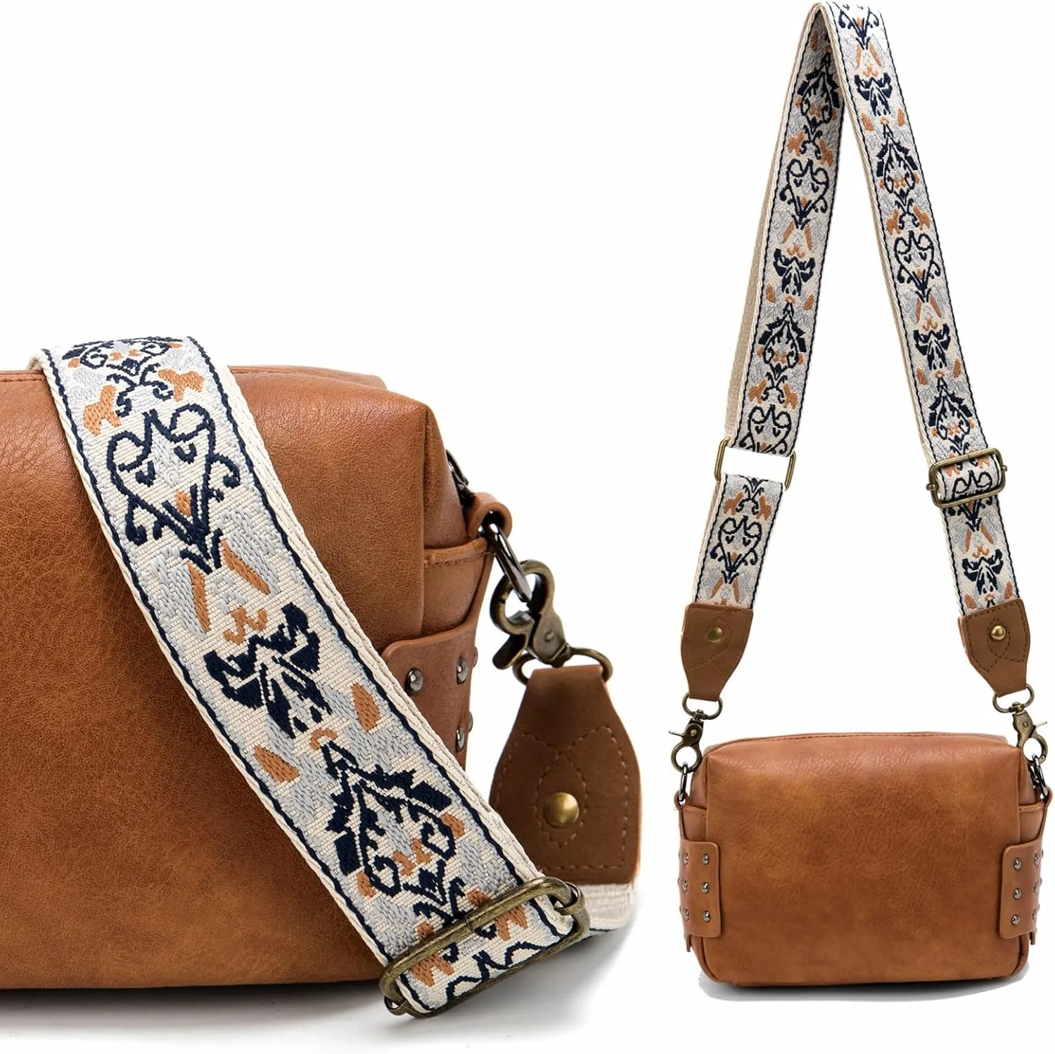Purse Strap, 1.5" Cowhide Head Wide Shoulder Strap Adjustable Replacement,Jacquard Embroidery Crossbody Bag Straps