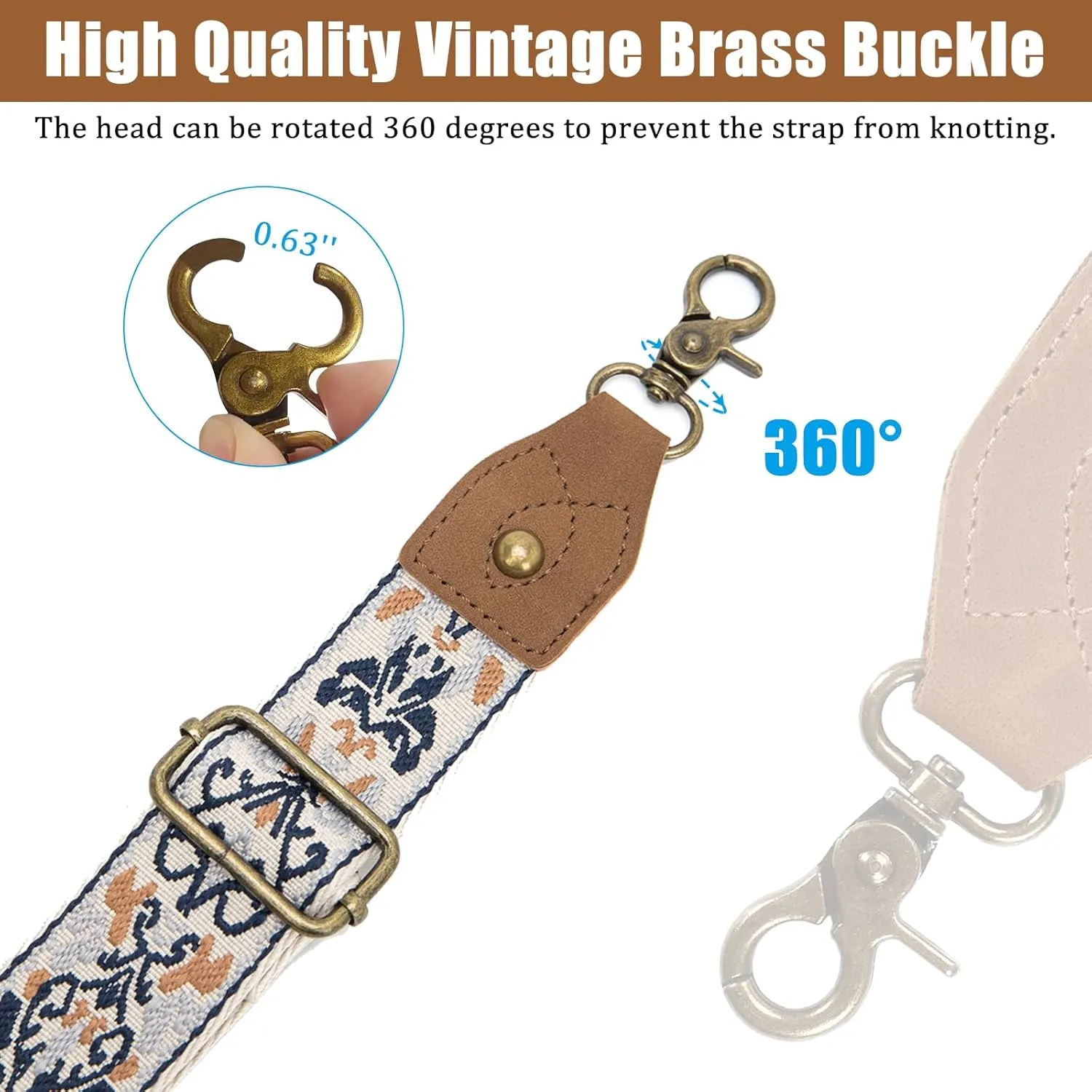 Purse Strap, 1.5" Cowhide Head Wide Shoulder Strap Adjustable Replacement,Jacquard Embroidery Crossbody Bag Straps