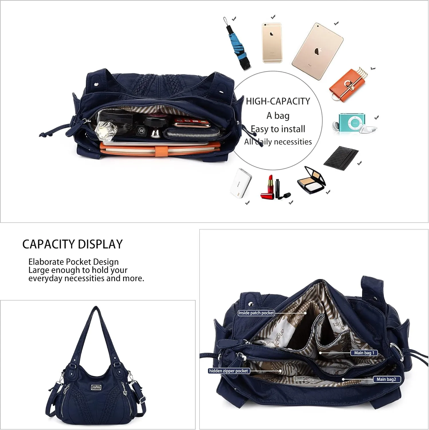 Purses and Handbags Women Fashion Tote Bag Shoulder Bags Top Handle Satchel Purses Washed Synthetic Leather Handbag