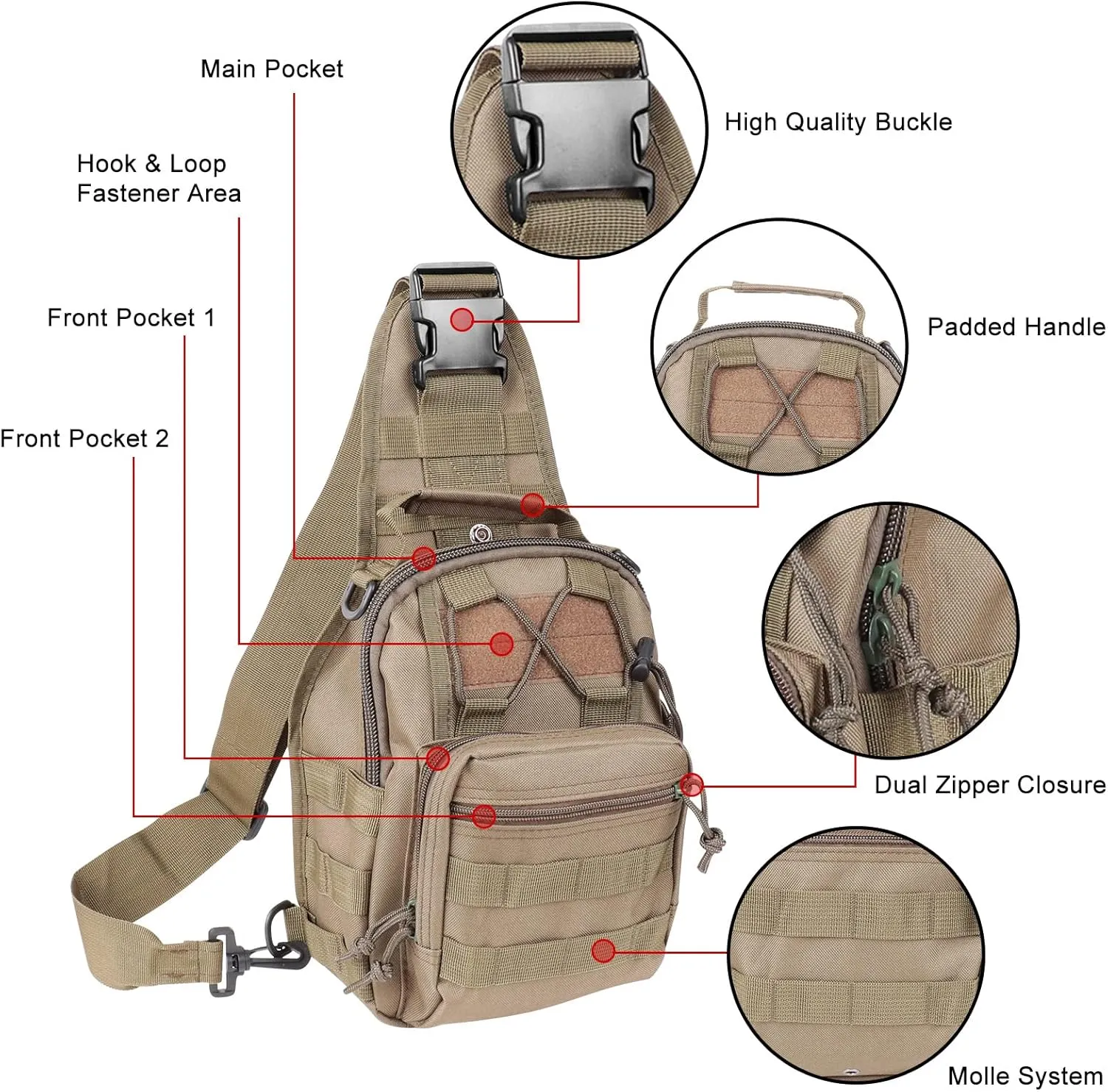 Qcute Tactical Backpack, Waterproof Military Cross-body Molle Sling Shoulder Backpack Chest Bag for Outdoor Every Day Carry