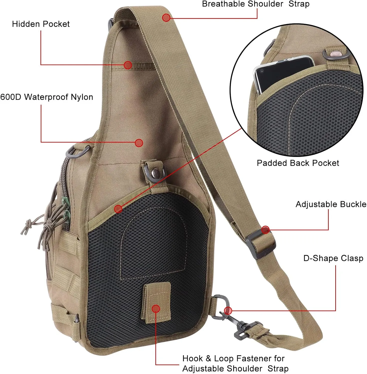 Qcute Tactical Backpack, Waterproof Military Cross-body Molle Sling Shoulder Backpack Chest Bag for Outdoor Every Day Carry