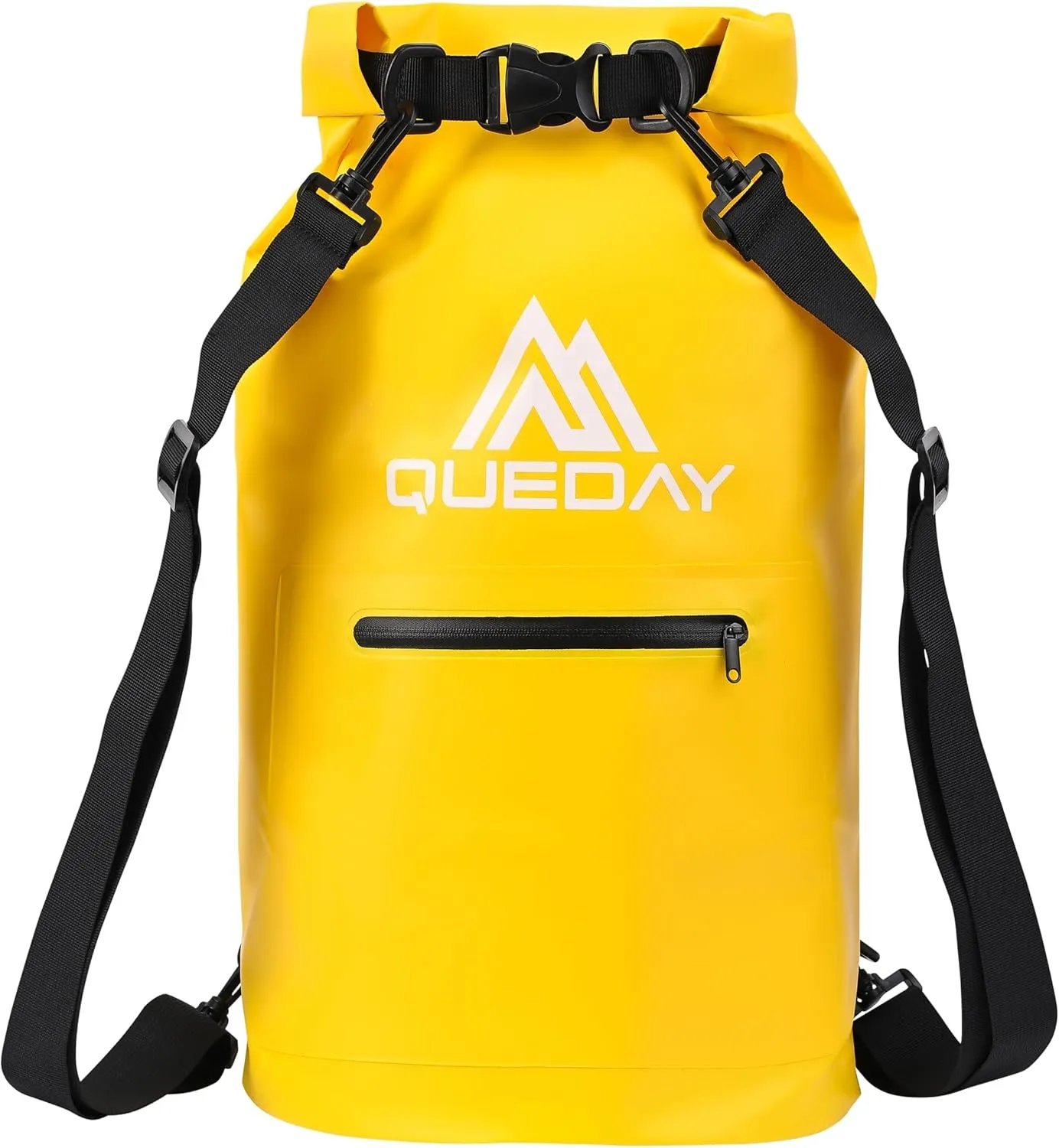 Queday Waterproof Dry Bag with Front Zippered Pocket for Women Men, 30L Roll Top Lightweight Dry Storage Bag Backpack for Travel, Kayaking, Boating, Rafting, Camping, Hiking & Beach Yellow