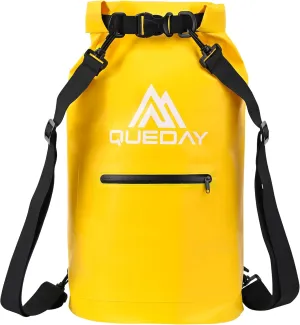 Queday Waterproof Dry Bag with Front Zippered Pocket for Women Men, 30L Roll Top Lightweight Dry Storage Bag Backpack for Travel, Kayaking, Boating, Rafting, Camping, Hiking & Beach Yellow