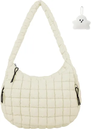 Quilted Puffer Tote Bag Large Quilted Crossbody Hobo Bags for Women Puffy Purse Carryall Bag Nylon Shoulder Handbag