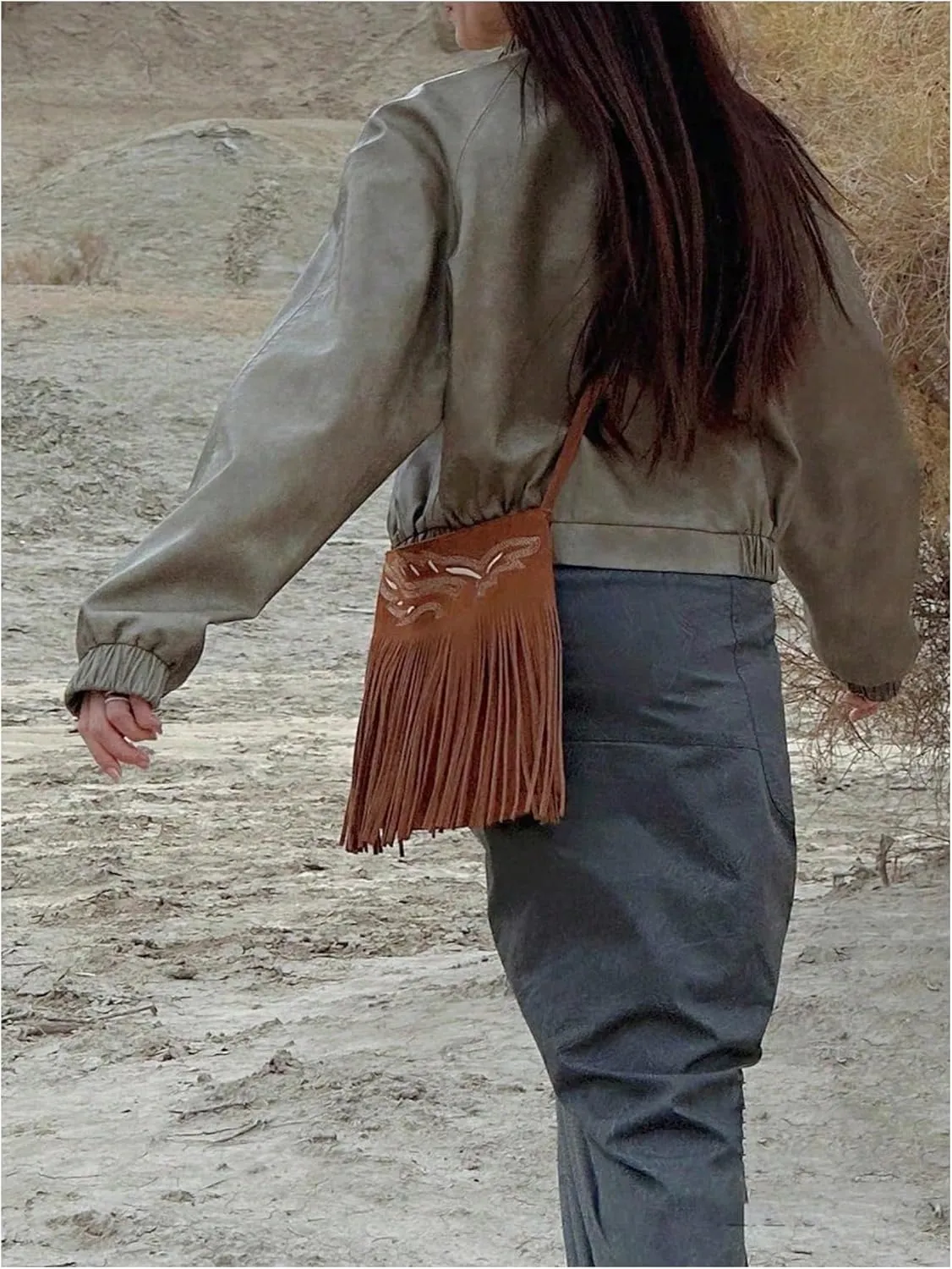 QWINEE Women's Fringe Hobo Bags Tassel Vintage Suede Crossbody Bag Shoulder Bags