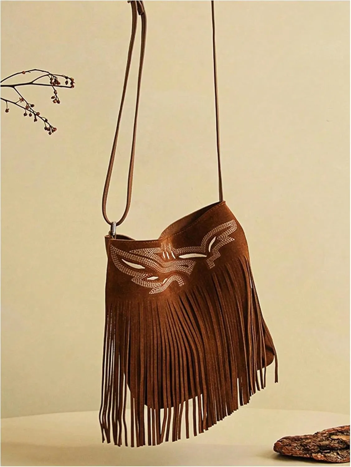 QWINEE Women's Fringe Hobo Bags Tassel Vintage Suede Crossbody Bag Shoulder Bags