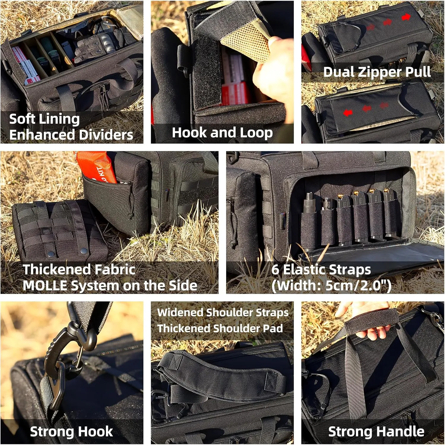Range Bag for Handgun Ammo Shooting, L/XL Gun Case Carry 5  Pistols Transport Tactical Gears Accessories with Lockable Zipper Molle Strap, Duffle Sport Bag Hunting Storage Capricorn