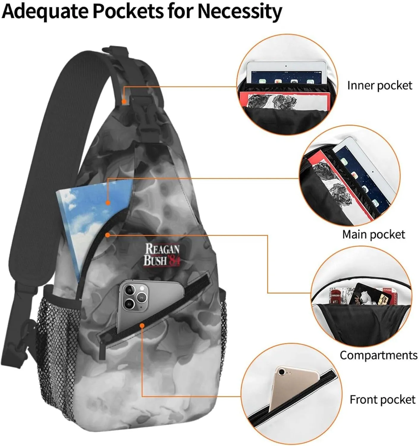 Reagan Bush 84 Sling Bag Crossbody Backpack Shoulder Casual Daypack Bag for Men Women