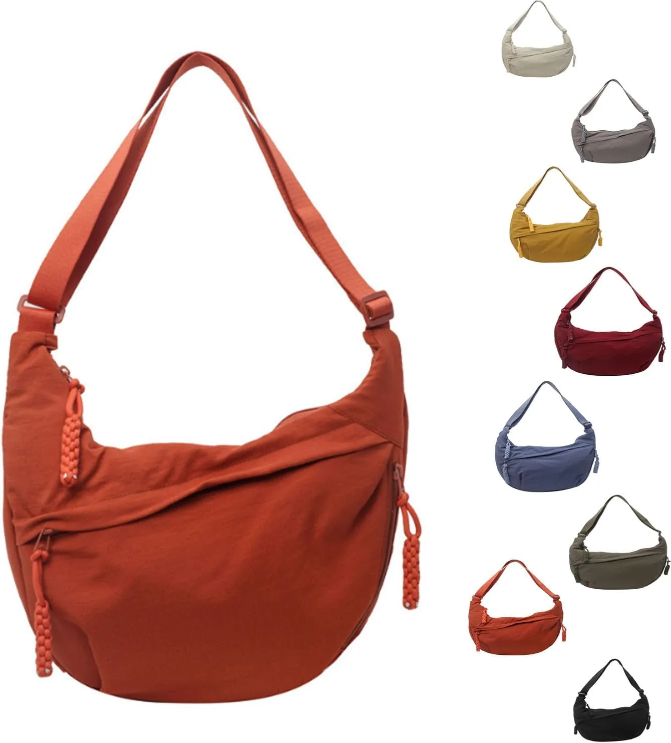 Regularlyk Crossbody Bag, Limorence Women's Fashion Plain Color Crescent Nylon Crossbody Bag Multiple Pockets