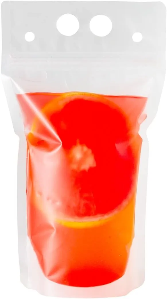 Restaurantware Bag Tek 5.1 X 1.6 Inch Drink Pouches 100 Double Zipper Juice Pouches - Hand-Held Straw Storage Translucent Plastic Drink Bags Heavy Duty Tamper-Evident