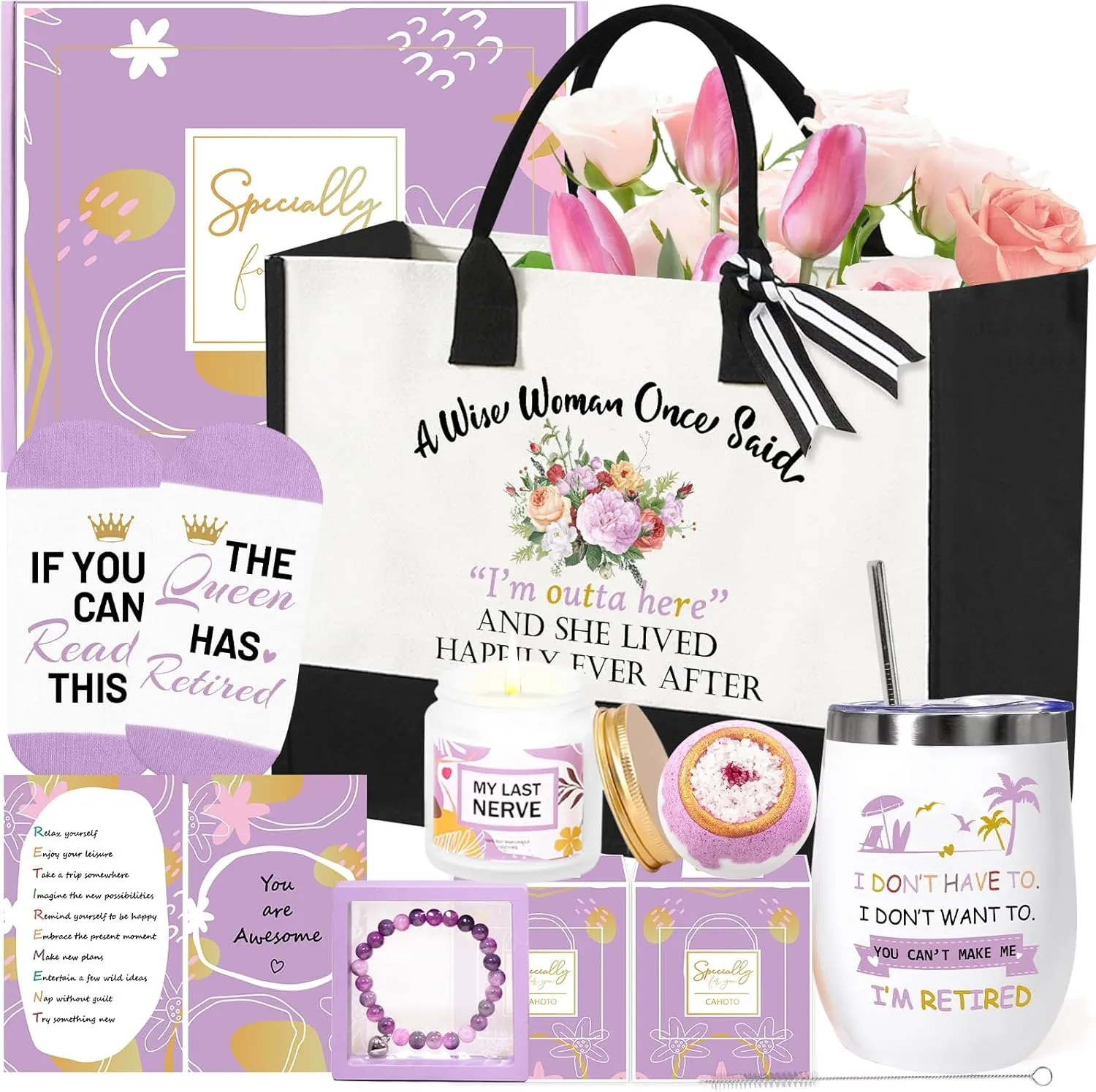 Retirement Gift for Women 2024, Happy Retirement Gifts for Mom, Grandma, Coworker, Retired Friends, Teachers, Nurses, Boss, Best Cool Funny Retired Gifts Basket with Tumbler