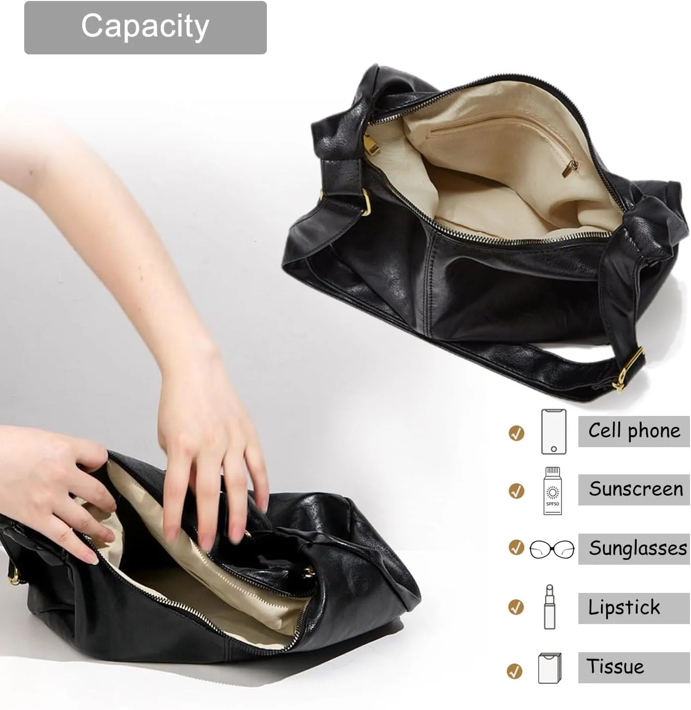 Retro Shoulder Bags for Women Vegan Leather Tote Handbags Slouchy Large Crossbody Bag with Adjustable Strap