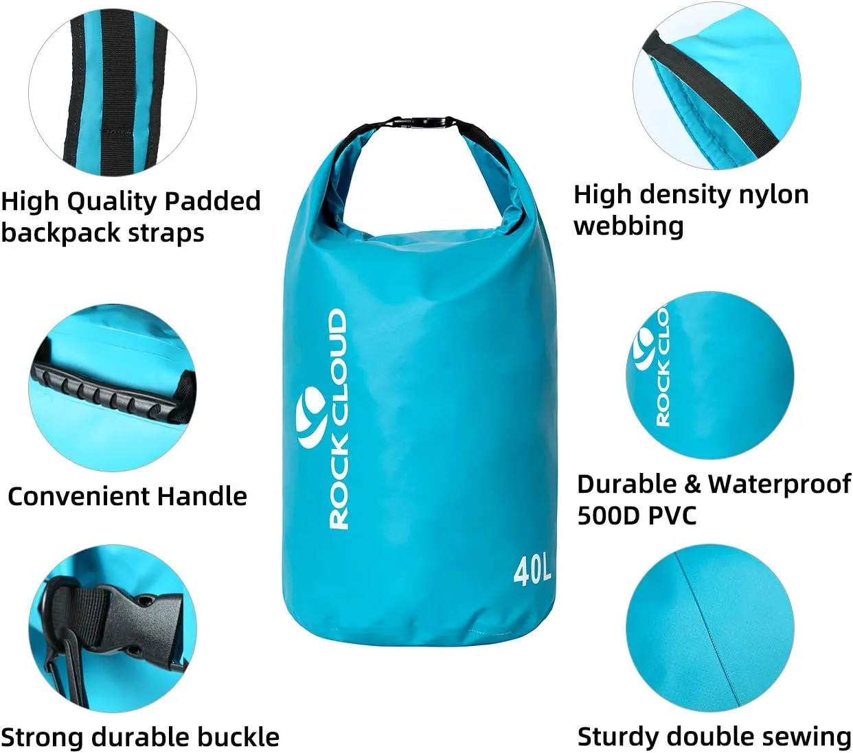 ROCK CLOUD Dry Bag Waterproof 10L Dry Sack for Kayaking Rafting Boating Beach Surfing Swimming Canoe Camping Hiking Fishing Ski
