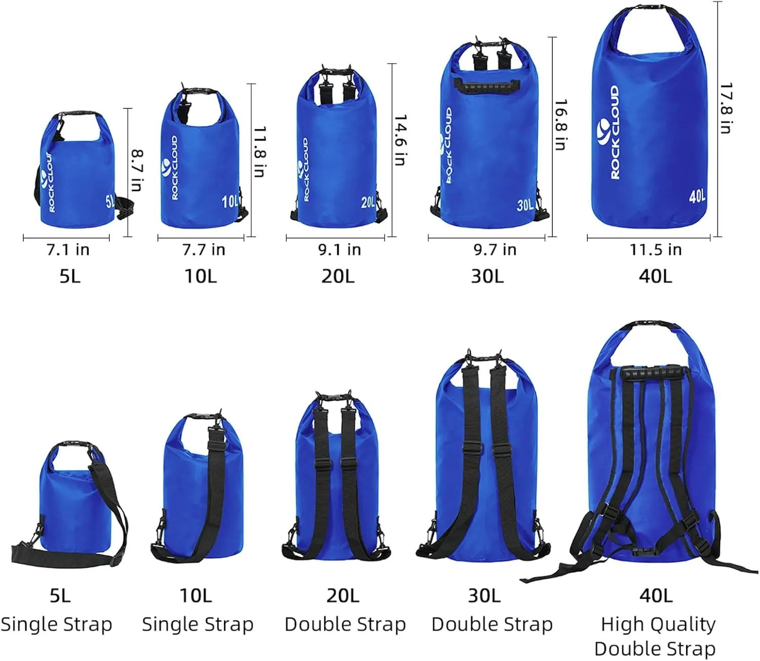 ROCK CLOUD Dry Bag Waterproof 10L Dry Sack for Kayaking Rafting Boating Beach Surfing Swimming Canoe Camping Hiking Fishing Ski