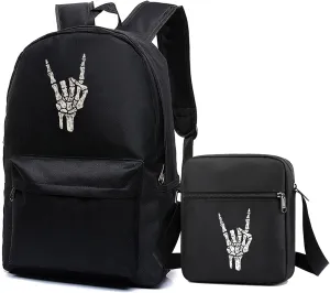 Rock N Roll Skeleton Hand Backpack With Crossbody Bag Set
