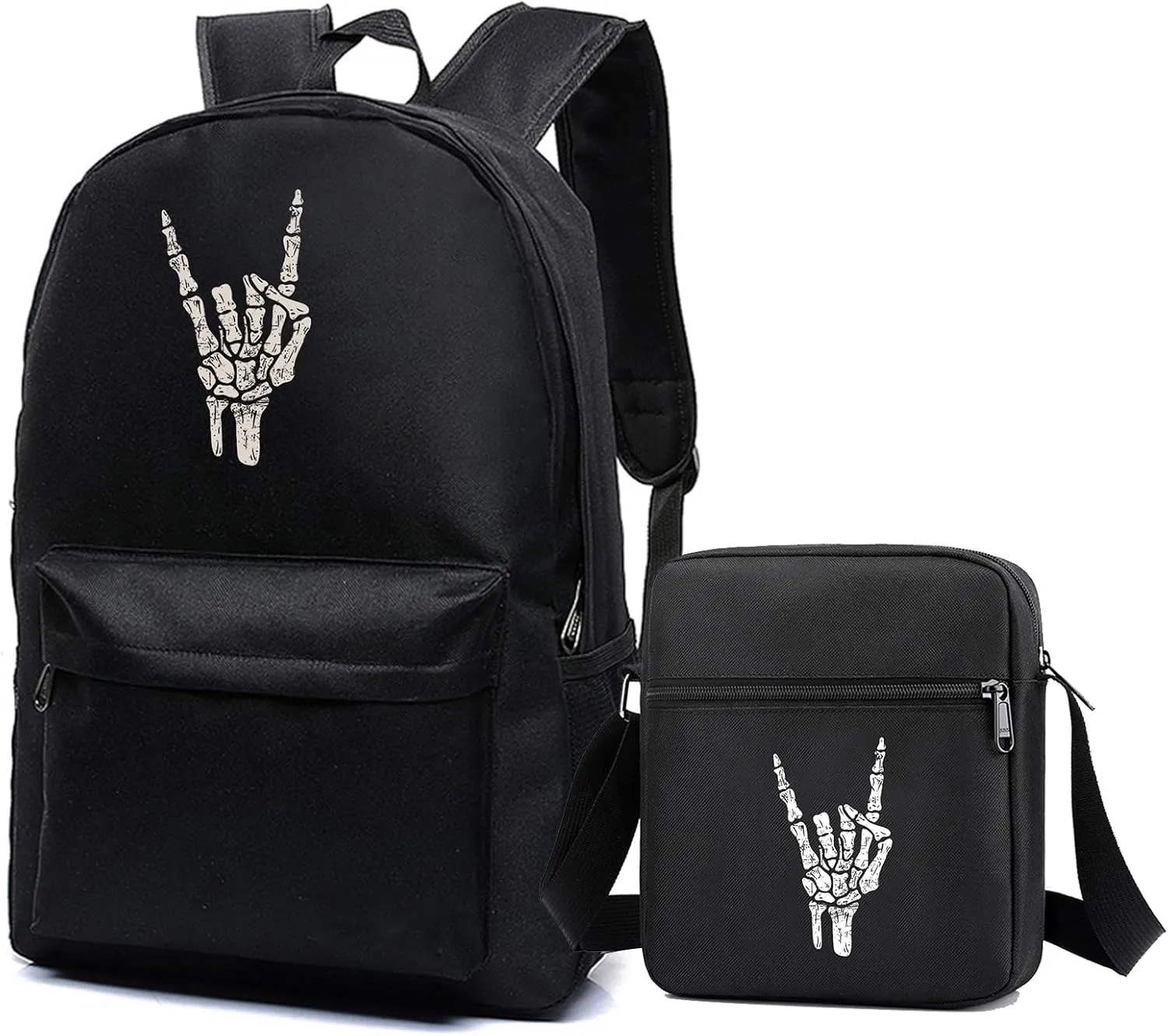 Rock N Roll Skeleton Hand Backpack With Crossbody Bag Set