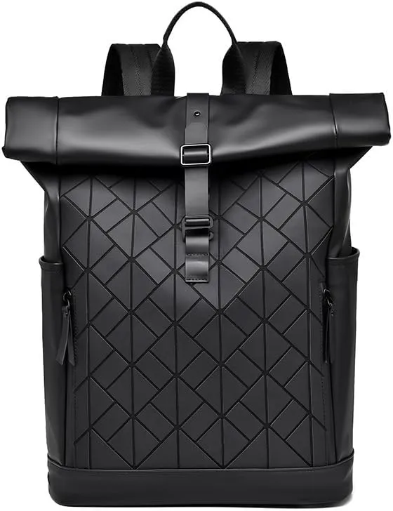 Roll Top Laptop Backpack for Men Women, Expandable Casual Daypack for 15.6 Inch Macbook Water-Resistant Commuter Laptop Rucksack Large Capacity Adjustable (Black)