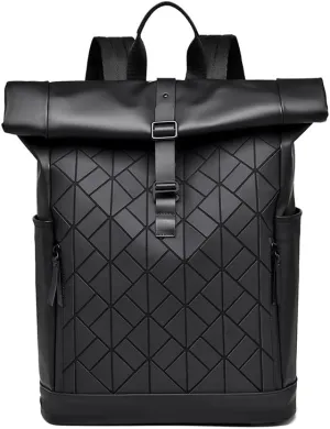 Roll Top Laptop Backpack for Men Women, Expandable Casual Daypack for 15.6 Inch Macbook Water-Resistant Commuter Laptop Rucksack Large Capacity Adjustable (Black)