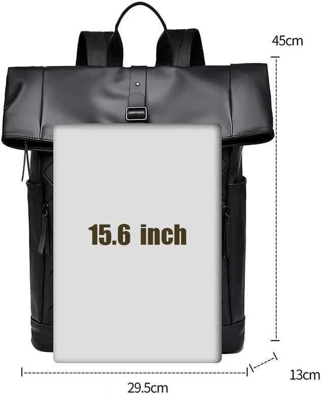 Roll Top Laptop Backpack for Men Women, Expandable Casual Daypack for 15.6 Inch Macbook Water-Resistant Commuter Laptop Rucksack Large Capacity Adjustable (Black)