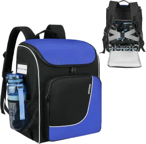 Roller Skate Bag, Ice Skate Backpack Fits Shoes Up to US Men Size 14, Figure Skating Bag with Multi-Pockets for Men, Black&Blue