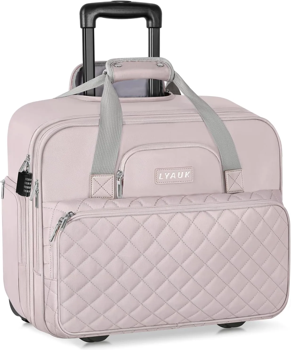 Rolling Laptop Bag for Women, 17.3 inch Anti Theft Briefcase with Wheels, Water Resistant Overnight Computer Bag Carry On for Travel/Work/Business, Pink