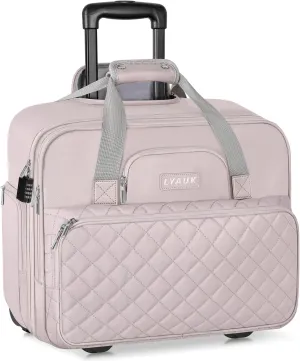 Rolling Laptop Bag for Women, 17.3 inch Anti Theft Briefcase with Wheels, Water Resistant Overnight Computer Bag Carry On for Travel/Work/Business, Pink