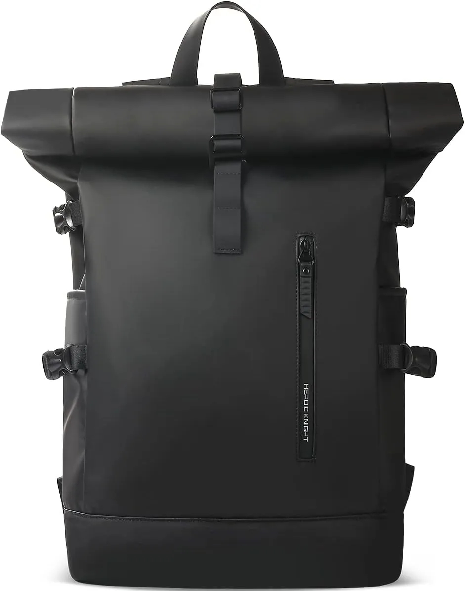 Rolltop Backpack with Laptop Compartment for 15.6 Inch Computer, Waterproof Anti-Theft Laptop Backpack for Men and Women, Expandable 18-27L Roll Top Backpack for Work Business Travel College -Black