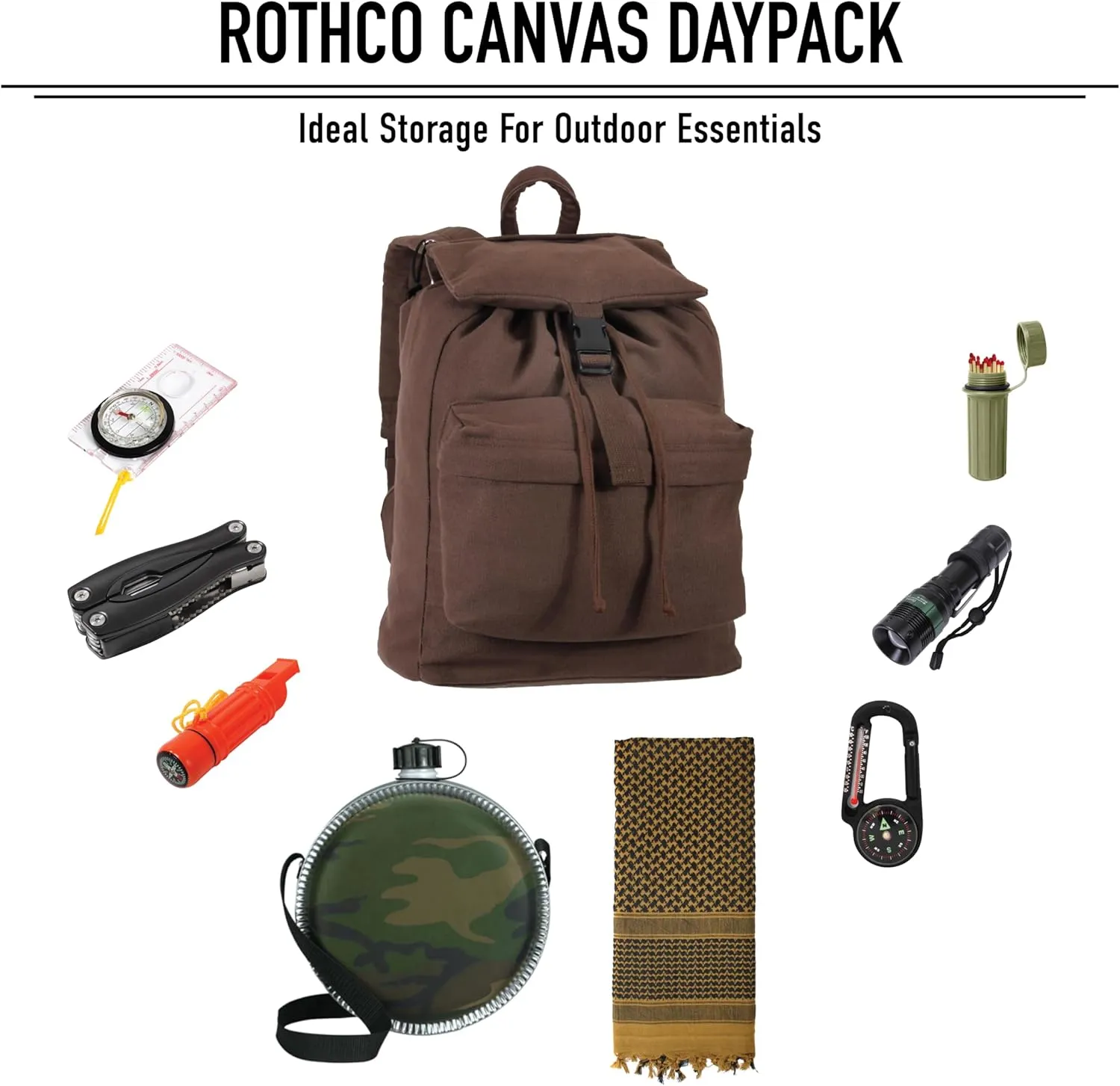 Rothco Canvas Daypack – Heavy-Duty Cotton Canvas Backpack for Hiking, Camping, Traveling, and Daily Use – 34L Capacity