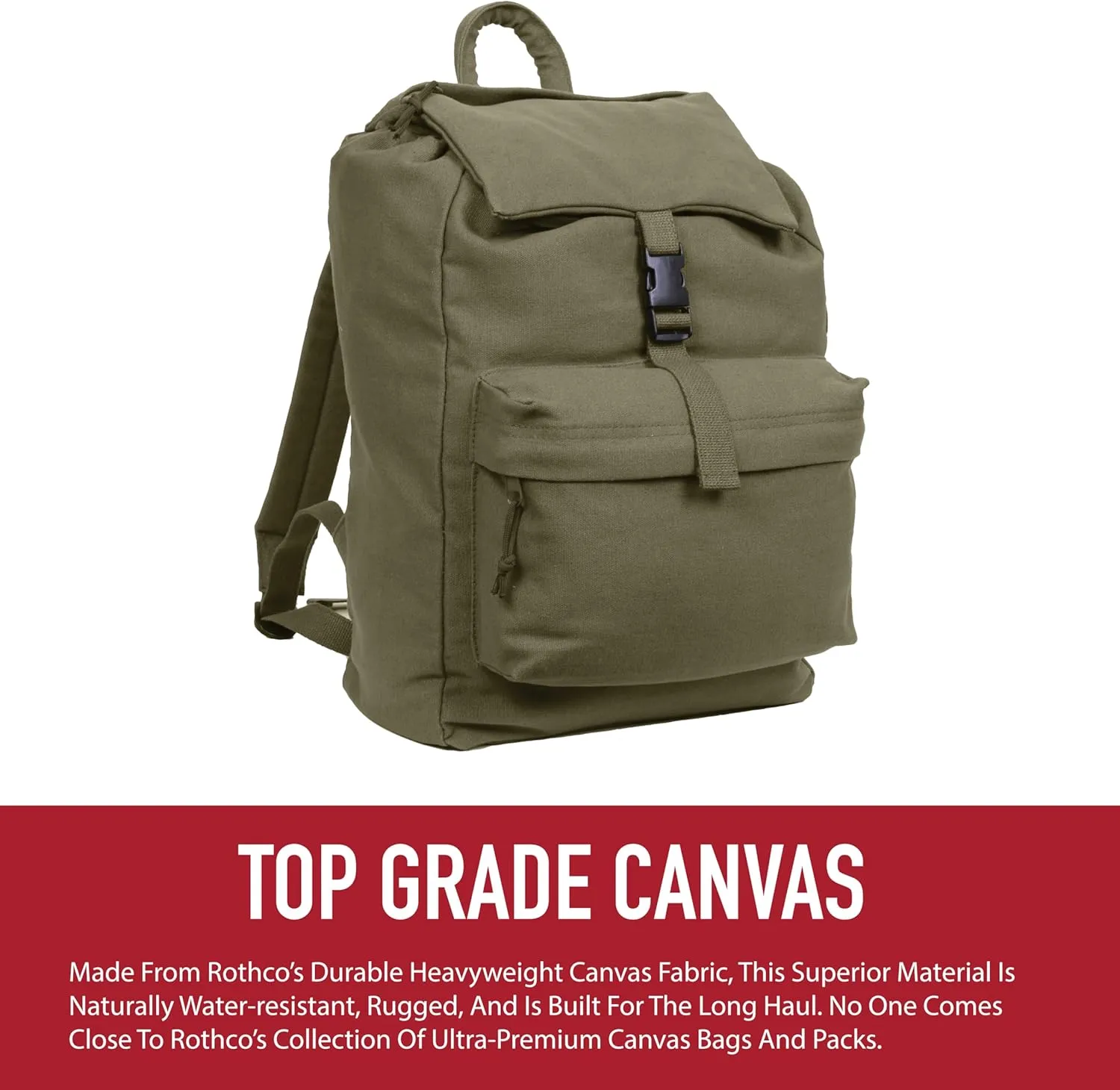 Rothco Canvas Daypack – Heavy-Duty Cotton Canvas Backpack for Hiking, Camping, Traveling, and Daily Use – 34L Capacity