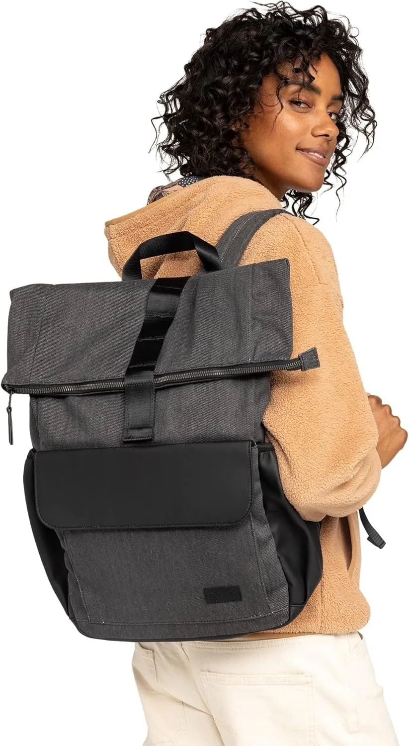 Roxy Women's Large Melting Spot Backpack with Padded Shoulder Straps and Exterior Storage, Anthracite (Roll Top), 13L