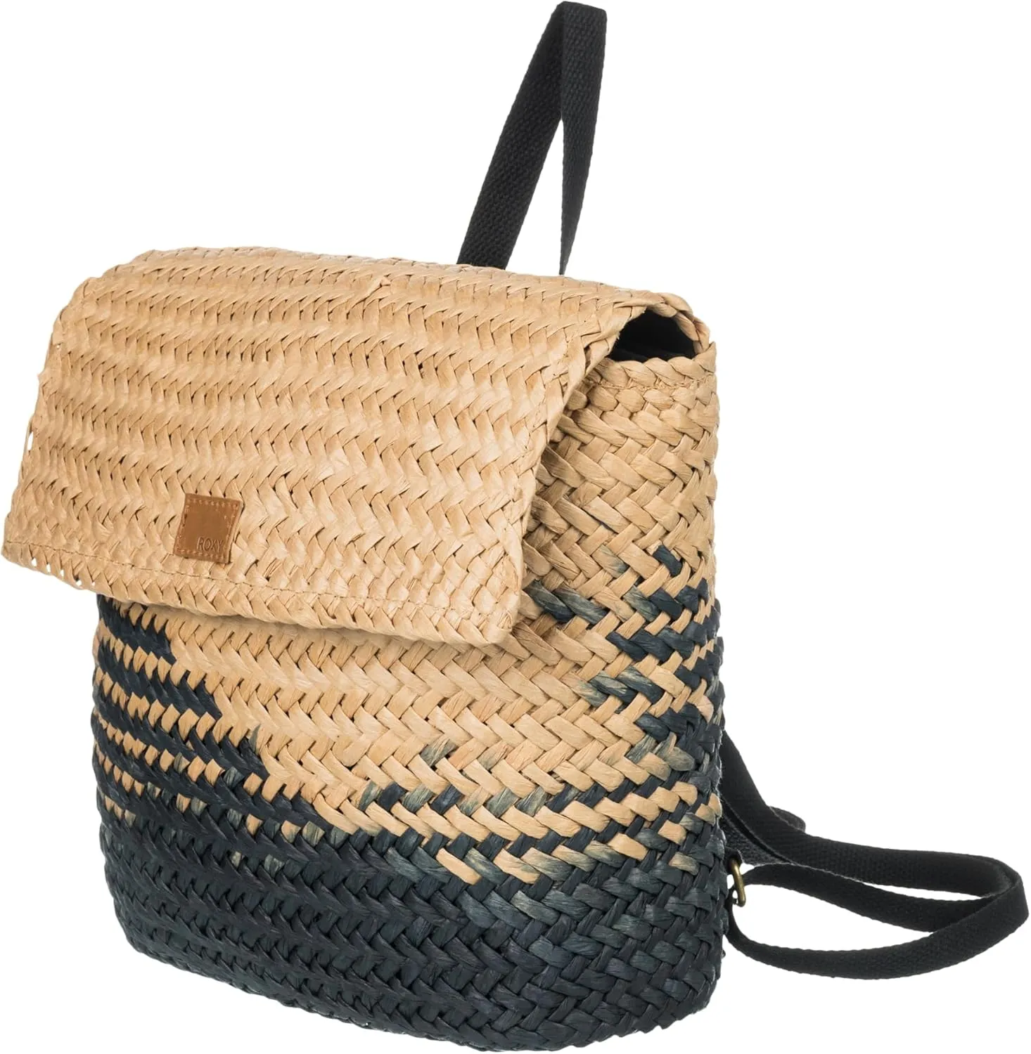 Roxy Women's Stylish Durable Straw Backpack with Adjustable, Mysterious Boardwalk-Natural/Black with Woven Strap, One Size