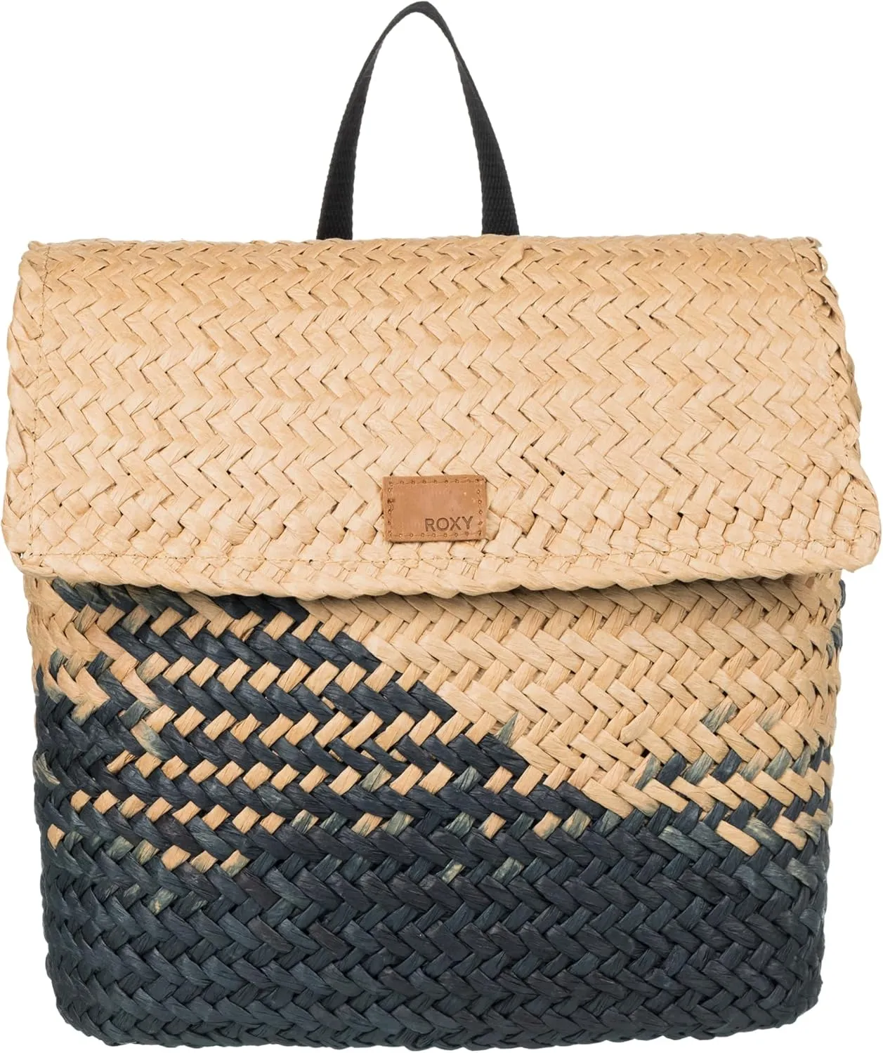 Roxy Women's Stylish Durable Straw Backpack with Adjustable, Mysterious Boardwalk-Natural/Black with Woven Strap, One Size