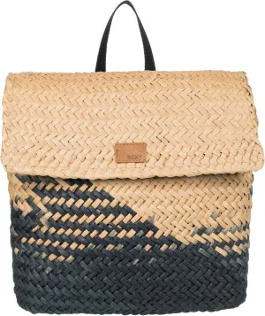 Roxy Women's Stylish Durable Straw Backpack with Adjustable, Mysterious Boardwalk-Natural/Black with Woven Strap, One Size