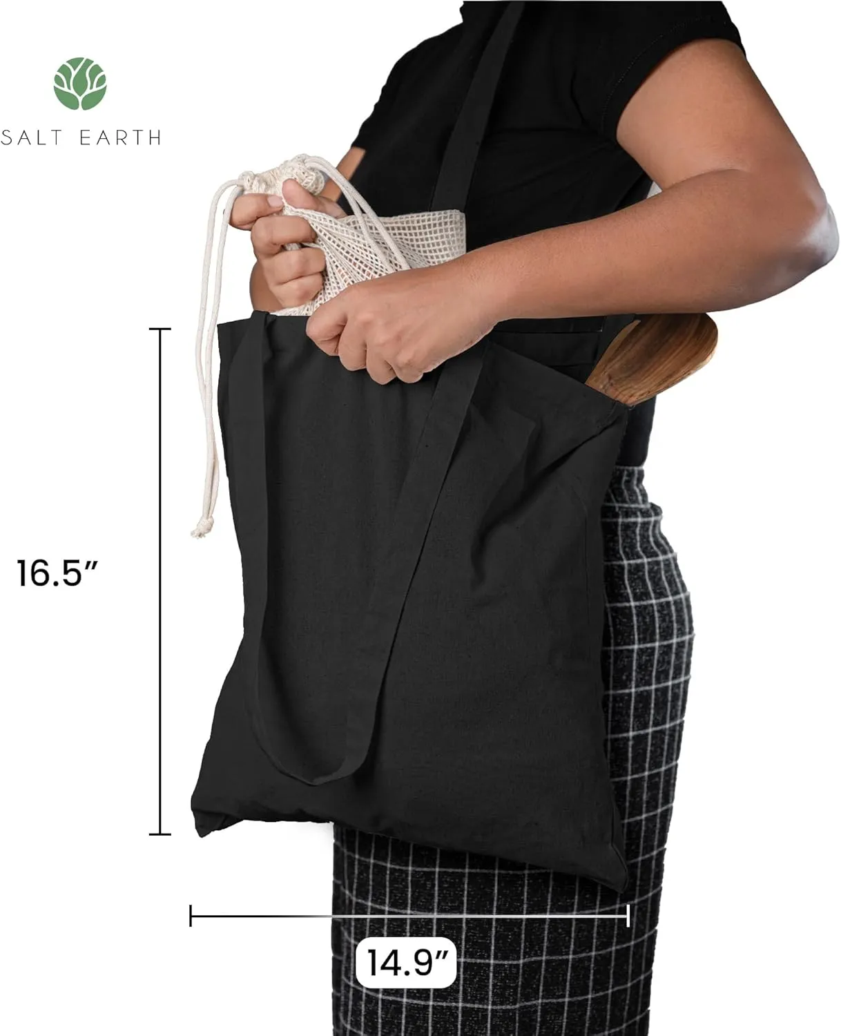Salt Earth Pack of 5 | 6 | 12 | 24 | 48 – 100% Cotton Reusable Tote Bags – Bulk Grocery, Shopping, DIY, Beach & Gift Use