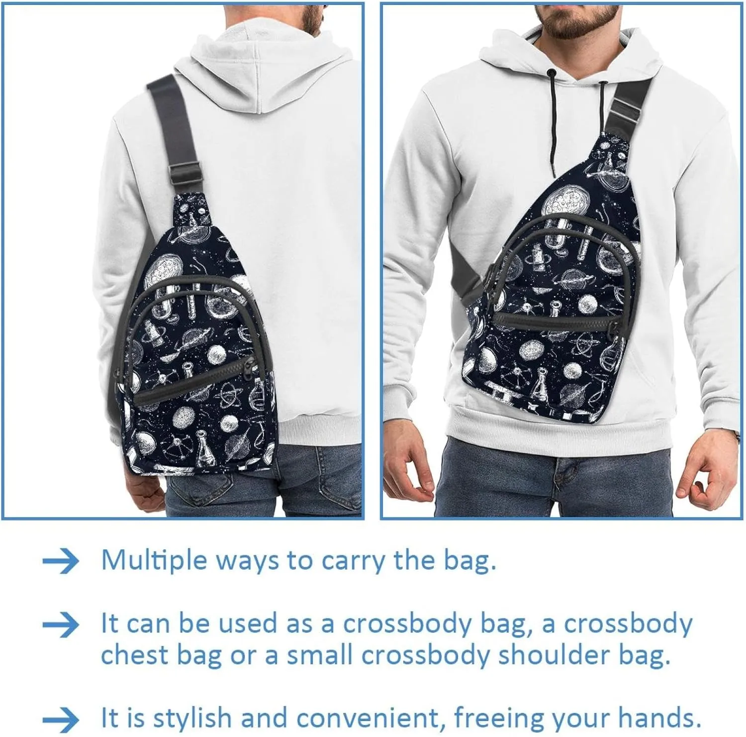 science vector Crossbody Bag with Adjustable Shoulder Strap, Shoulder Bag for Men and Women Sling Backpack for Travel, Cycling, Work, Sport