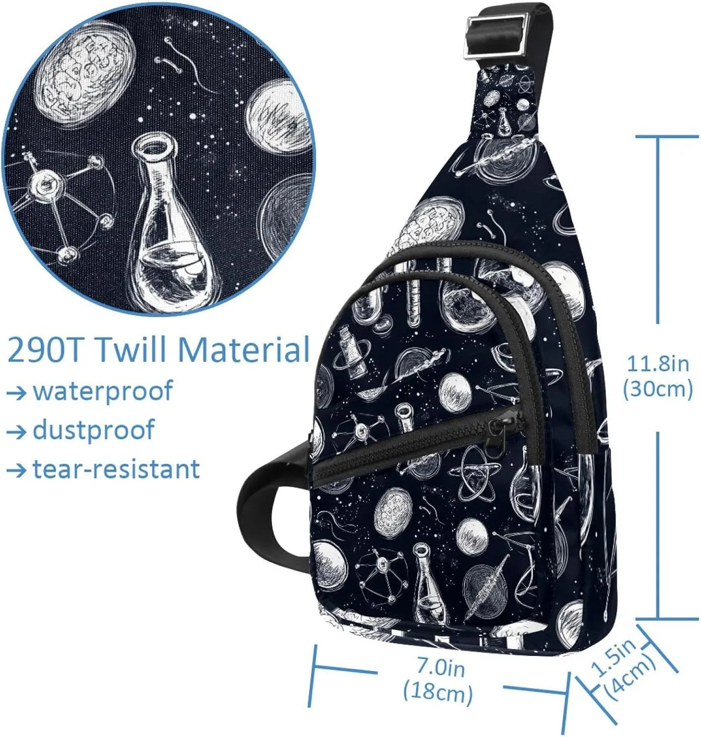 science vector Crossbody Bag with Adjustable Shoulder Strap, Shoulder Bag for Men and Women Sling Backpack for Travel, Cycling, Work, Sport